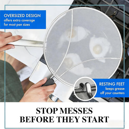 Premium Stainless Steel Grease Splatter Screen for Frying Pans & Cooking Pots, Fine Mesh Oil Splatter Guard with Comfort Grip Handles, 3 Size Set (9.5/11.5/13 Inches) (9.5/11.5inches)