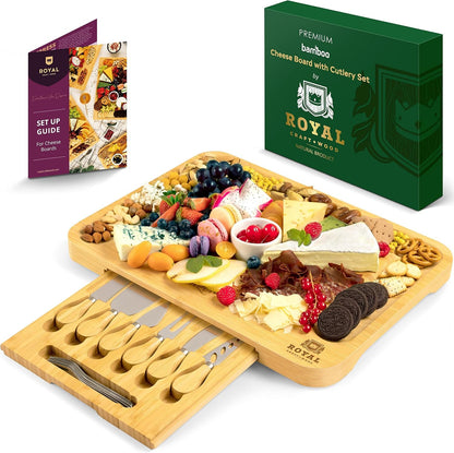 ROYAL CRAFT WOOD Premium Bamboo Charcuterie Board Set - Cheese Platter & Serving Tray & Serving Utensils - Perfect Housewarming Gift, Wedding, Bridal Shower Gift - Ideal for Entertaining and New Home