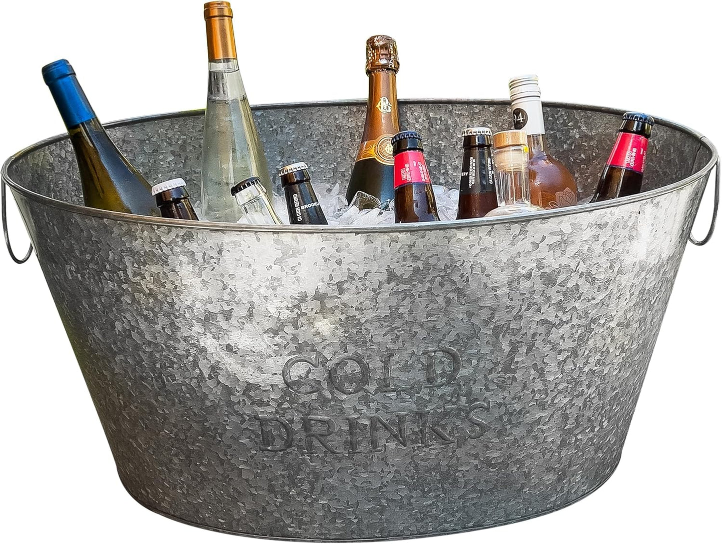 Mind Reader Ice Beverage Bucket for Parties, Wine Bucket, Baby Photo Tub, Galvanized Metal, 17.25" L x 11" W x 9.5" H, Silver