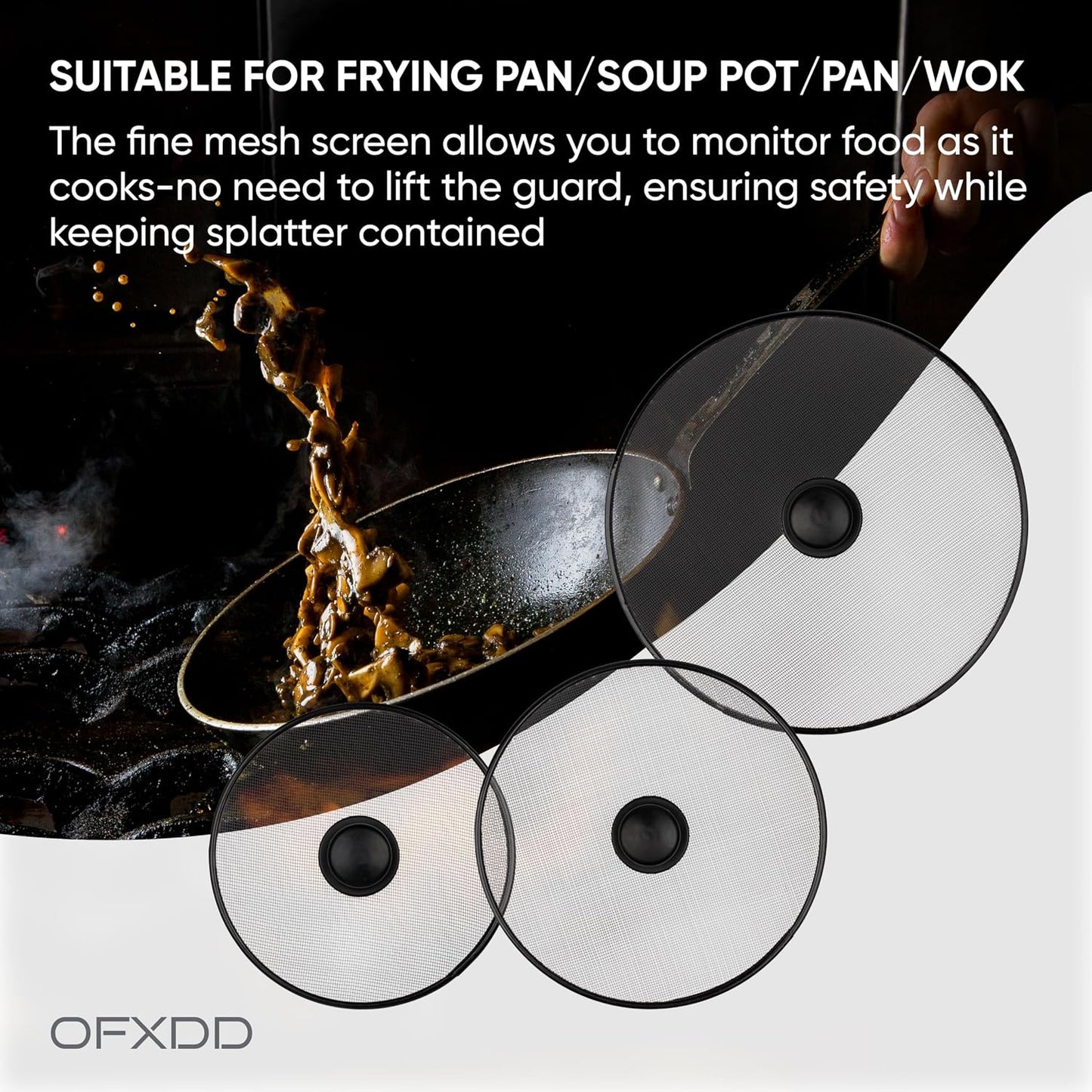 Stainless Steel Splatter Screen with Lid for Cooking - Set of 3: 8,2", 10", 11,4" - Splatter Grease Guard for Kitchen Stove - Anti Oil Splash Frying Shield