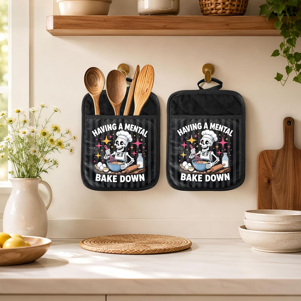 Gothic Cooking Skeleton Chef Pot Holders Heat Resistant