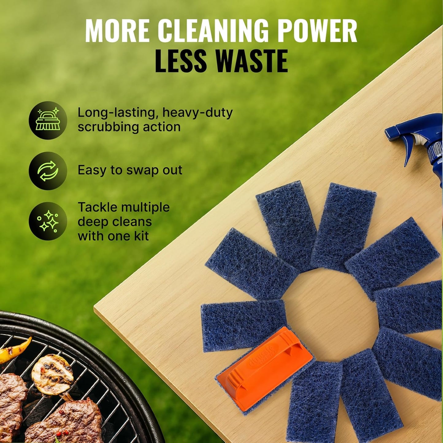 Citrusafe BBQ Grill Cleaner Spray & Grill Scrubber with 9 Heavy Duty Replaceable Pads
