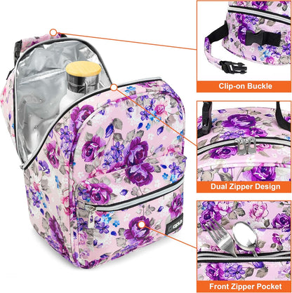 opux Lunch Box for Girls Boys Kids, Insulated Leakproof Lunch Bag, Reusable Teen Lunch Boxes for School, Medium Large lunchbox for Women Men Adult for Work with Front Back Pocket (Purple)