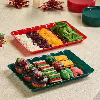 Plasticpro Plastic Serving Trays - Serving Platters Rectangle 9X13 Disposable Party Dish 4 Black Trays