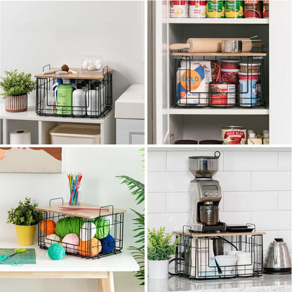 IRIS USA Wire Basket for Pantry Organizers and Storage, 2 Pack, Potato and Onion Storage, Easy Assembly, Stackable Storage Bins, Kitchen Cabinet Bathroom Shelf Organizers for Veggie, Fruit, Snack