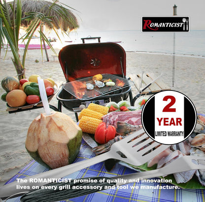ROMANTICIST 4pc Heavy Duty Grill Accessories for Top Chef - Professional Grill Tools Set & Basic BBQ Tools for Backyard Restaurant Outdoor Kitchen - Deluxe Grill Gift for Dad on Father’s Day Christmas