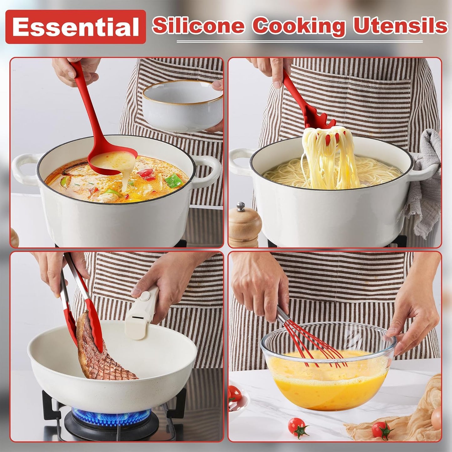 LIANYU 14 Pcs Silicone Kitchen Utensils Set with Holder, 446°F Heat Resistant Silicone Cooking Kitchen Utensils Spatula Set, Non-Stick & Dishwasher Safe Cooking Tools, Comfort Grip Handle, Black
