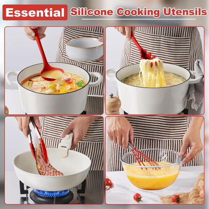 LIANYU 14 Pcs Silicone Kitchen Utensils Set with Holder, 446°F Heat Resistant Silicone Cooking Kitchen Utensils Spatula Set, Non-Stick & Dishwasher Safe Cooking Tools, Comfort Grip Handle, Black
