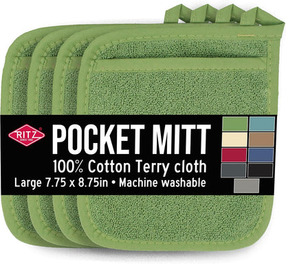 RITZ Terry Pocket Mitt & Hot Pad: Unparalleled Heat Resistant, Durable 100% Cotton – Ergonomically Designed for Optimal Grip – Easy-Care Machine Washable –, Federal Blue