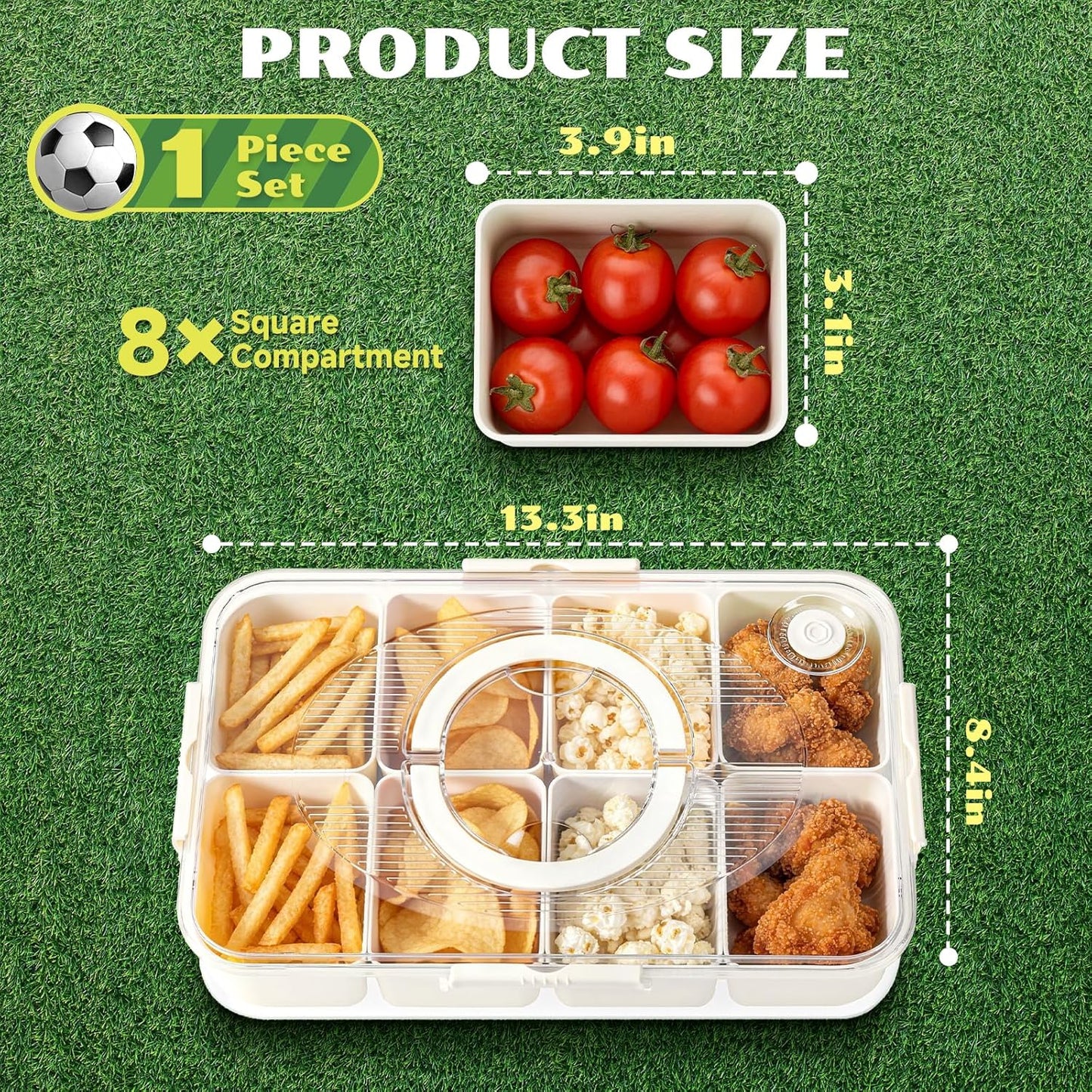 LUXEAR Divided Serving Tray with Lid and Handle Snack Box Charcuterie Container Dishwasher Safe 8 Compartment Snack Platters Portable Clear Organizer for Fruits, Candy, Snacks, Picnic, Travel