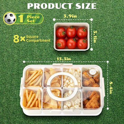 LUXEAR Divided Serving Tray with Lid and Handle Snack Box Charcuterie Container Dishwasher Safe 8 Compartment Snack Platters Portable Clear Organizer for Fruits, Candy, Snacks, Picnic, Travel