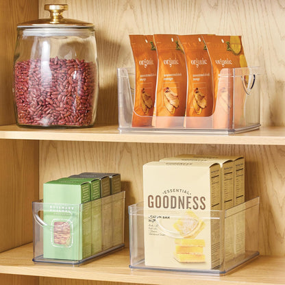 iDesign Pantry Storage Bins with Handles - Organizer Bins for Cabinets or Fridge - Set of 2 - Clear