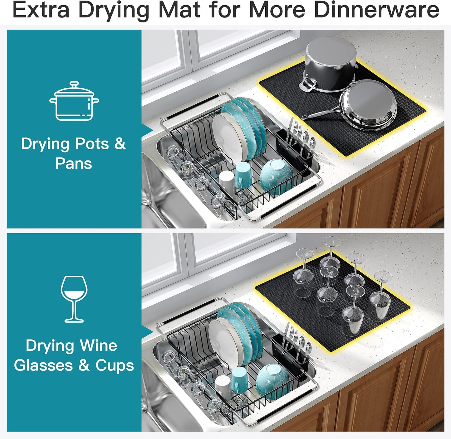 JASIWAY Dish Drying Rack in Sink, Dish Drainer with Cup and Utensil Holder