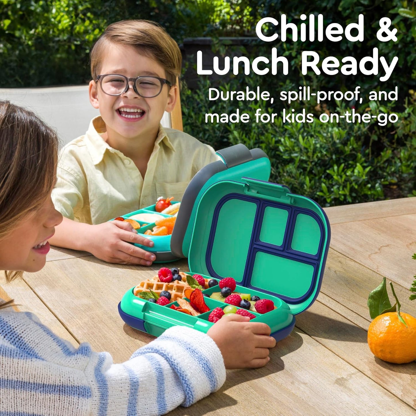 Bentgo Chill Kids Leak-Proof Lunch Box - 4-Compartment Bento Box with Built-In Ice Pack, 3.3 Cup Capacity, PFAS & BPA-Free, Microwave & Dishwasher Safe, Ideal Size for Ages 3 to 7 (Truly Teal)