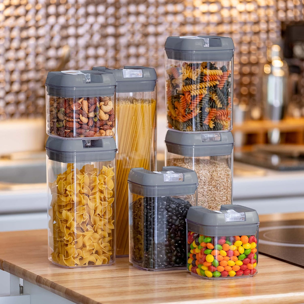 Set of 7 Airtight Food Storage Containers - Pantry Organizer Bins, BPA Free Plastic Containers plus Dry Erase Marker and Labels, White