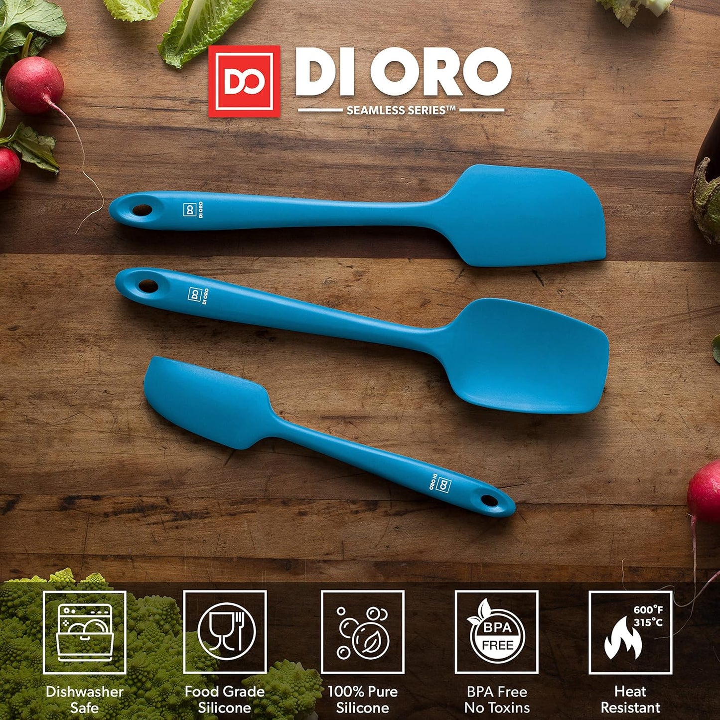 DI ORO Silicone Spatula Set - Rubber Kitchen Spatulas for Baking, Cooking, & Mixing - 600°F Heat-Resistant & BPA Free Silicone Scraper Spatulas for Nonstick Cookware - Dishwasher Safe (3pc, Black)
