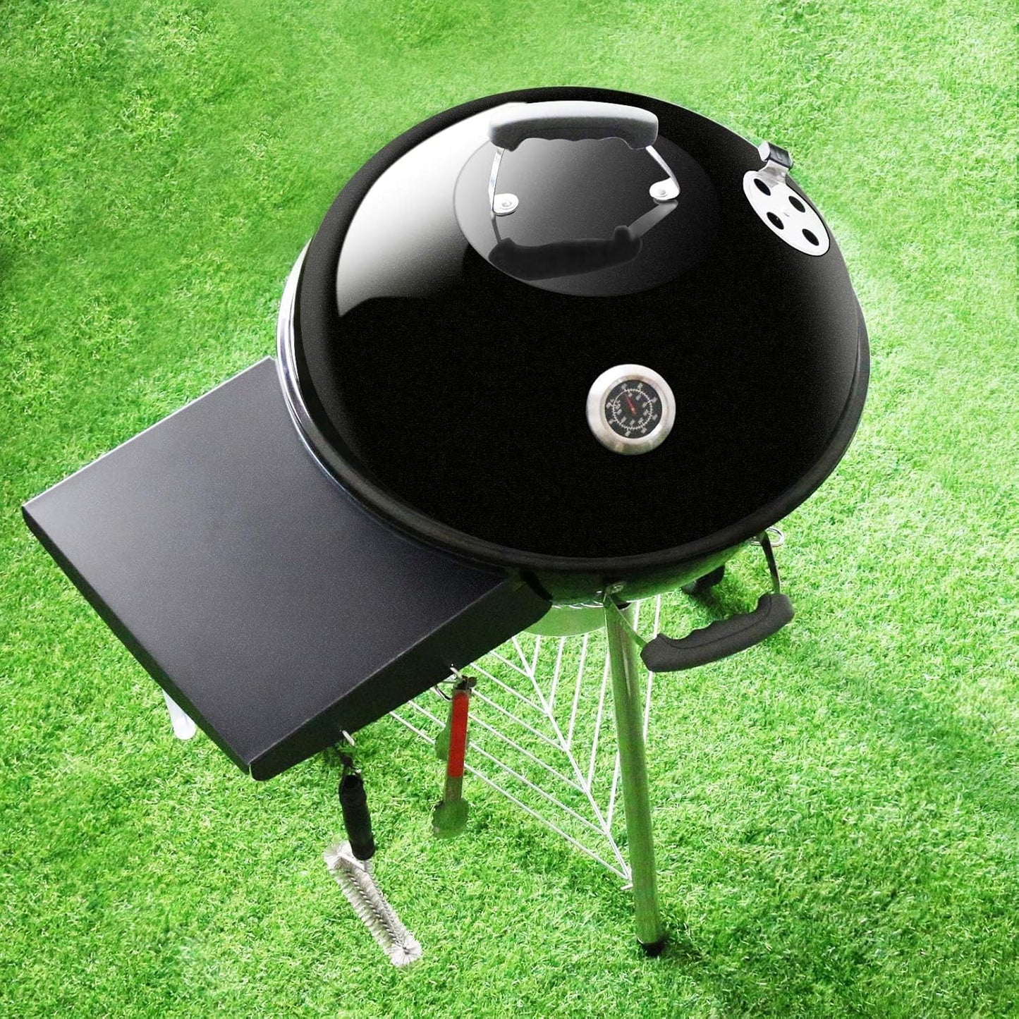 GRISUN Grill Table Shelf and Lid Holder for Weber Kettle Grills 22 Inches, Charcoal Grill Side Table Shelf and Slide a Side Lid Prop, Charcoal Grill Accessories for Weber, (Grill No Included)