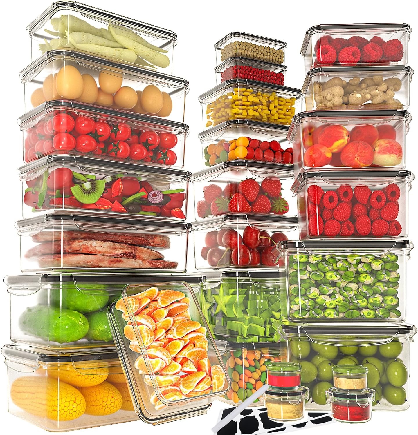 52 PCS Large Food Storage Containers with Lids Airtight, BPA-Free Leakproof Plastic Meal Prep Containers Reusable,Microwave & Dishwasher & Freezer Safe,Includes Labels & Pen