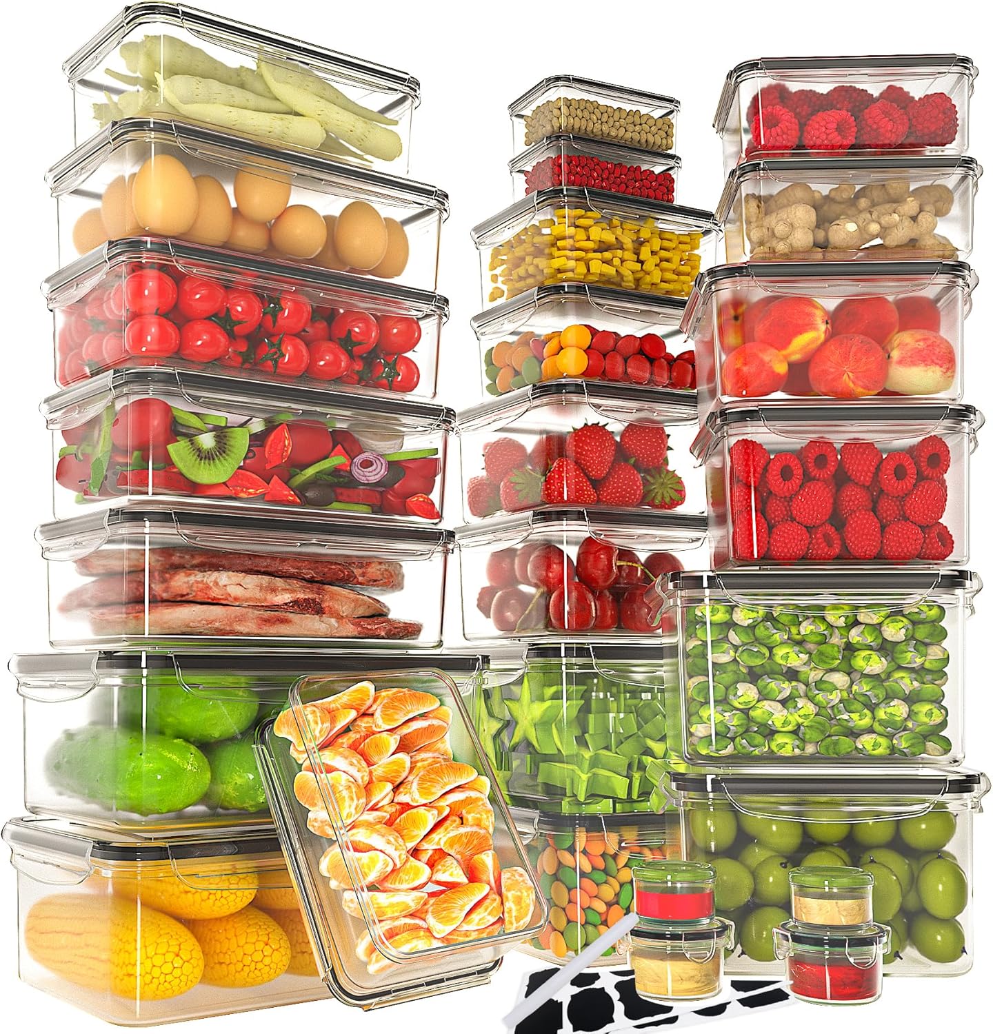 40 PCS Plastic Food Storage Containers with Lids Airtight, BPA-Free Leakproof Meal Prep Containers Reusable,Microwave & Dishwasher & Freezer Safe,Includes Labels & Pen