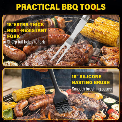 Yekale BBQ Grill Accessories Set, Grill Tools Grilling Accessories Grilling Gifts for Men - Spatula, Fork, Brush, Tongs & Cleaning Brush - Outdoor Barbecue Utensils Gifts for Men Dad Him (Sliver)