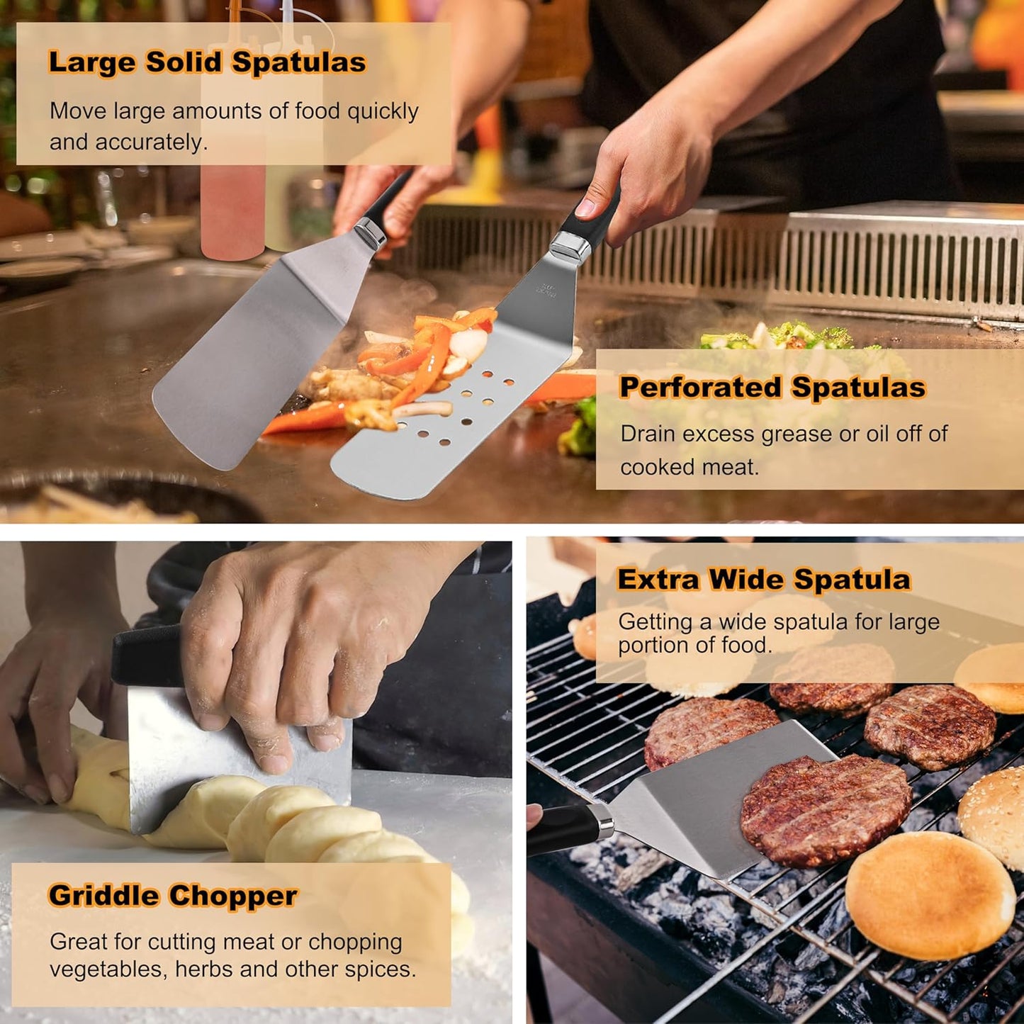 238PCS Premium Griddle Accessories Kit, Griddle Tools for Flat Top Grill with Enlarged Spatulas, Burger Press, Basting Cover & Storage Bag, Flat Top Grill Accessories for Outdoor Barbecue