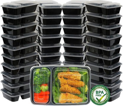 16 Pack - SimpleHouseware 2 Compartment Food Grade Meal Prep Storage Container Boxes (28 ounces)