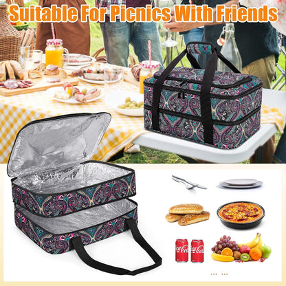 Trunab Casserole Carrier for Hot or Cold Food Insulated Casserole Dish Carrier Thermal Tote Bag for Picnic, Fits 9"×13" Baking Dish, Grey (Totem, Double Decker+Tool Room)