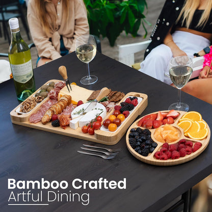 Bambüsi Charcuterie Boards - Large Bamboo Charcuterie Board Set with Knives Serving Accessories, Cheese Tray - House Warming Gifts New Home, Wedding Gift, Bridal Shower Gifts, Birthday Gifts Women Men
