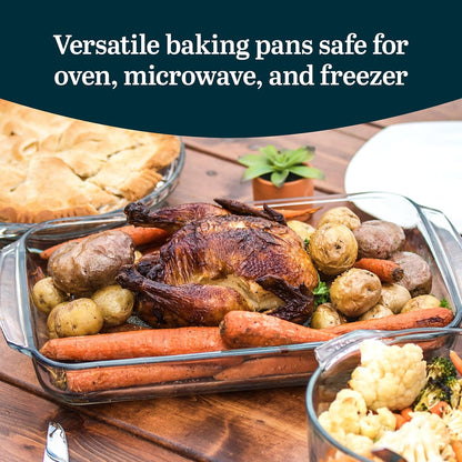 Libbey Baker’s Premium Glass Pie Plate, Stackable, Space Saving Casserole Dish Set with Lids, Glass Baking Dish Set for Fruit Pies, Quiches