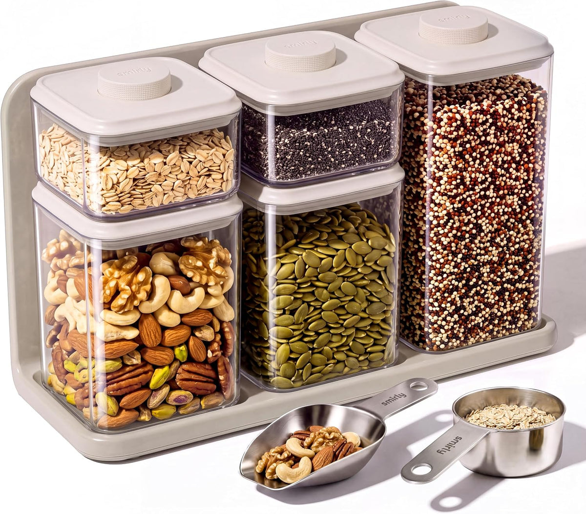 SMIRLY Glass Airtight Food Storage Containers with Pop Lids - Blue | BPA-Free Air Tight Pantry Storage Containers for Cereal Flour Sugar, Food Storage Containers 5 Pcs (0.7Qt*2, 1.7Qt*2, 2.1Qt)