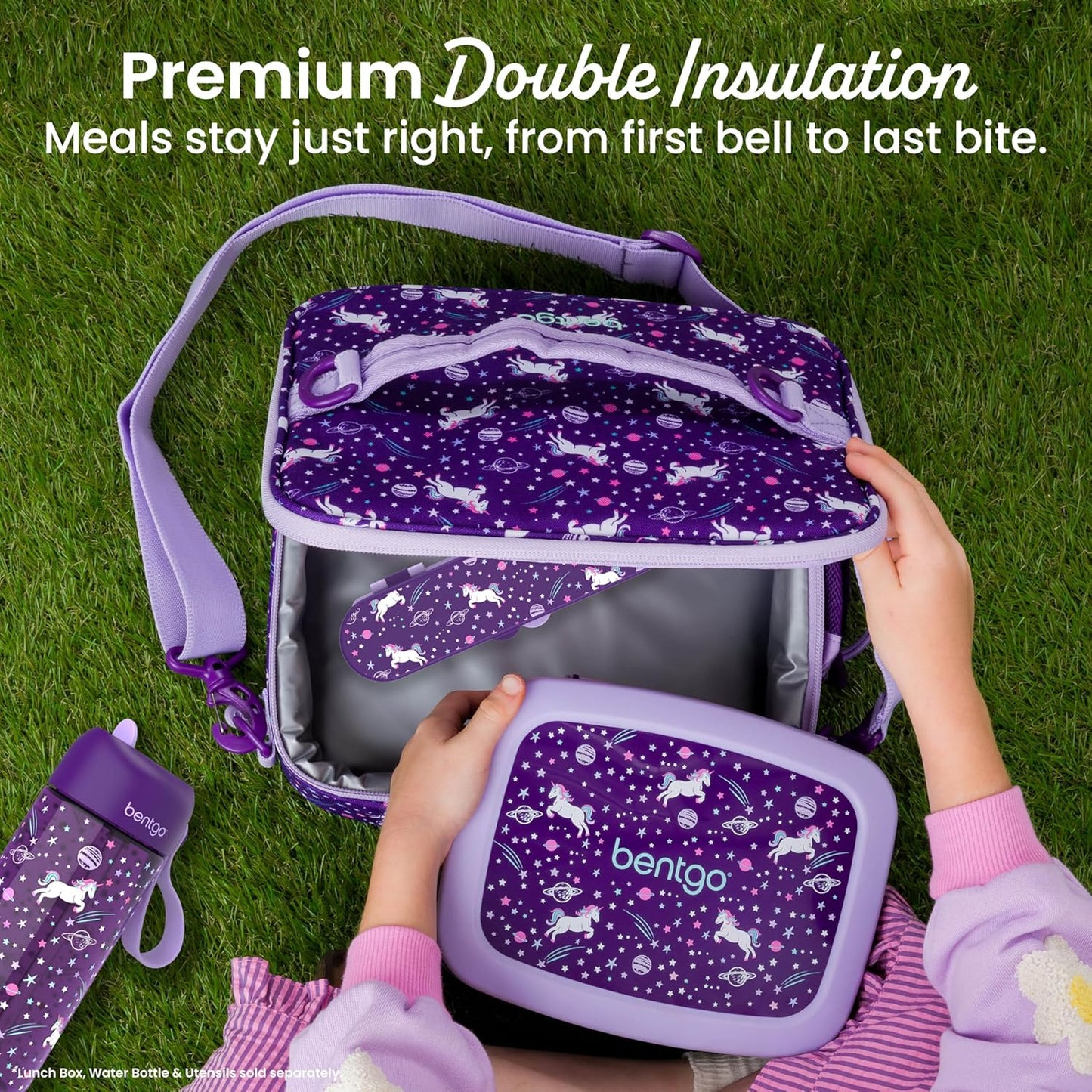 Bentgo Kids Lunch Bag - Durable, Double-Insulated Lunch Bag for Kids 3+; Holds Lunch Box, Water Bottle, & Snacks; Easy-Clean Water-Resistant Fabric & Multiple Zippered Pockets (Mermaid)