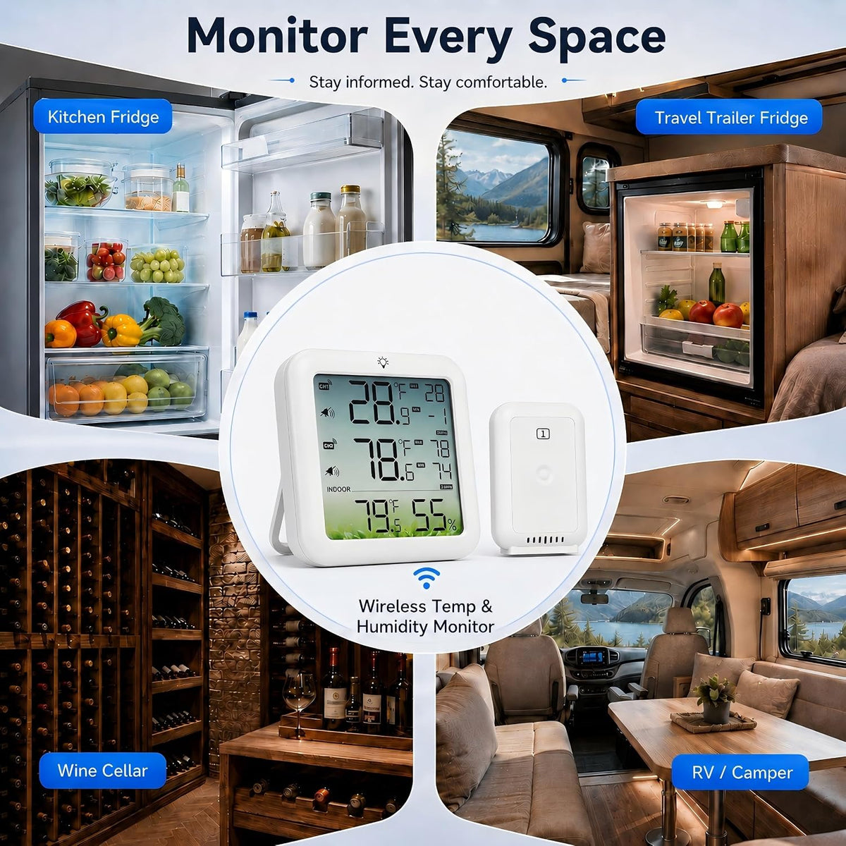 Refrigerator Thermometer with Alarm Freezer Thermometer with 2 Probes