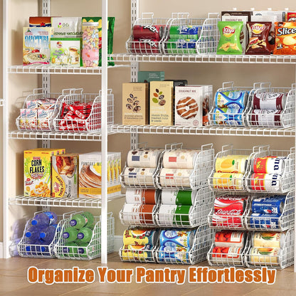 Sonyabecca 4-Pack Stackable Canned Food Organizer with Handles, Soda Can Organizer for Kitchen Pantry Shelves, Foldable Wire Cabinet Shelf for Can Storage, Patent Pending, Black