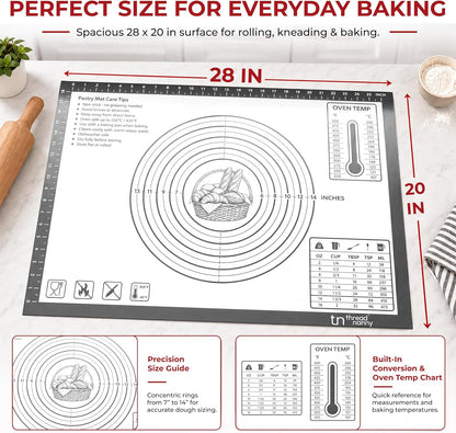 XL Silicone Pastry Mat for Baking Dough Mat, Extra Large 28x20 inches Grey