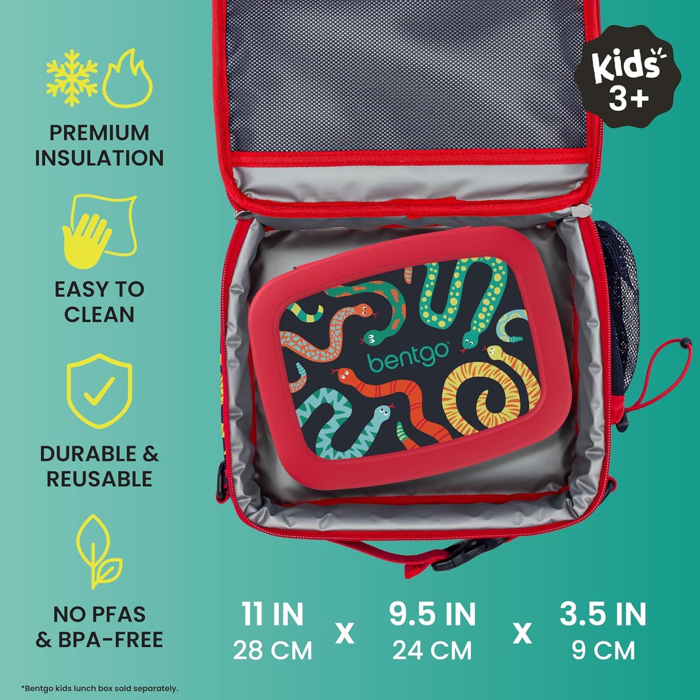 Bentgo Kids Lunch Bag - Durable, Double-Insulated Lunch Bag for Kids 3+; Holds Lunch Box, Water Bottle, & Snacks; Easy-Clean Water-Resistant Fabric & Multiple Zippered Pockets (Mermaid)