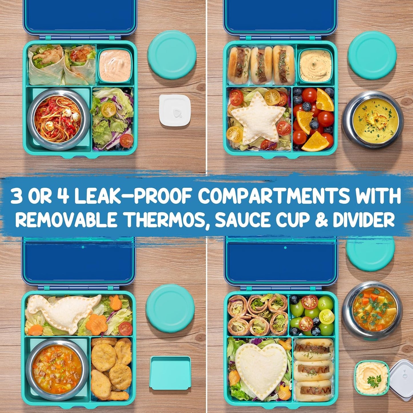 Fimibuke Kids Bento Lunch Box with Thermo, Leakproof Toddler Bento Box with 8.5 OZ Insulated Food Jar, Lunch Bag, Kids Water Bottle, 3 or 4 Compartment Container for Back to School Toddler Girls Boys