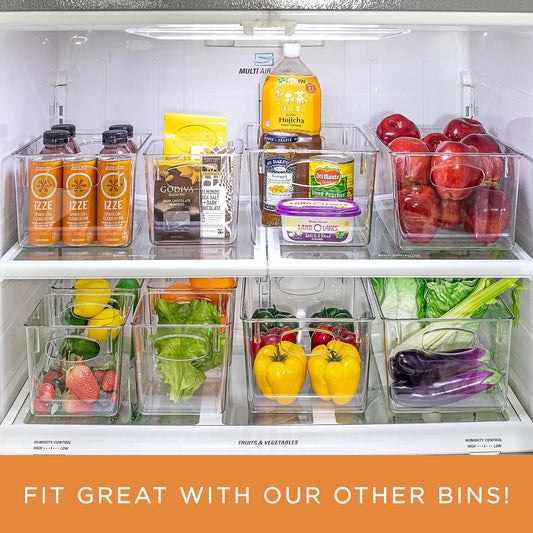 Sorbus Clear Square Fridge Bins- Thick Sturdy Plastic Refrigerator Pantry Organizer- Versatile Non-Slip Stackable Cabinet Organization- Bath, Makeup, Food Snack Packet Organizer - 3 Pack