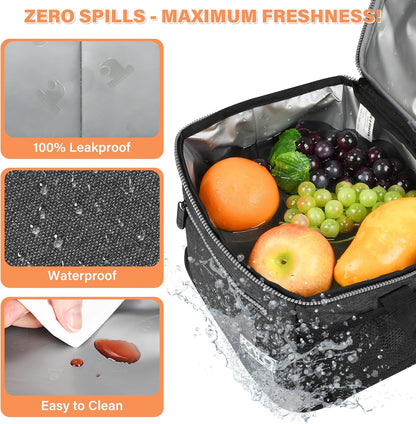 Tirrinia Insulated Lunch Box for Men/Women, Leakproof Lunch Bag for School Work, Large Lunch Tote Kids Boys Girls Student Back to School, Soft Cooler Office Picnic Beach Camping for Adults, Charcoal