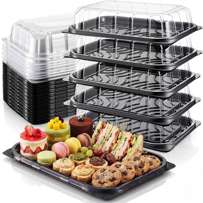 20 Sets Catering Trays with Lids, 12x8.5 Inch Heavy Duty Reusable Plastic Serving Trays with Lids, Catering Cookie Platter for Fruit Desserts Meal Prep Treats and Sandwiches for Travel Party