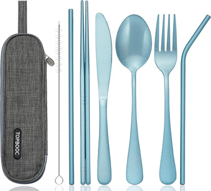 Portable Stainless Steel Flatware Set, Travel Camping Cutlery Set, Portable Utensil Travel Silverware Dinnerware Set with a Waterproof Case (Pink)