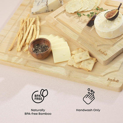 JoyJolt Bamboo Cutting Boards - Large & Small Wooden Board - Serving Cheese, Bread or Chopping Boards. Non-Slip