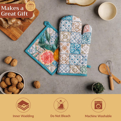 Maison d' Hermine 100% Cotton Oven Mitt & Pot Holder Set (7.5"x13" & 8"x8") - Colors C