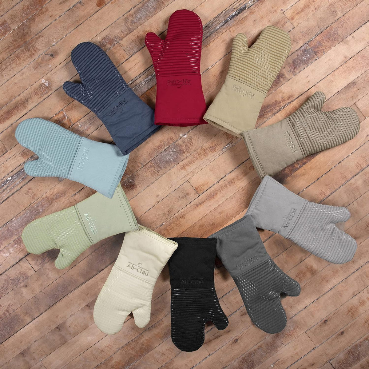 All-Clad Silicone Oven Mitts: Heat Resistant up to 500 Degrees - 100% Cotton & Silicone, 14"x7" Oven Mitt for Kitchen and Barbeque, Pewter