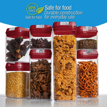 Set of 7 Airtight Food Storage Containers - Pantry Organizer Bins, BPA Free Plastic Containers plus Dry Erase Marker and Labels, White
