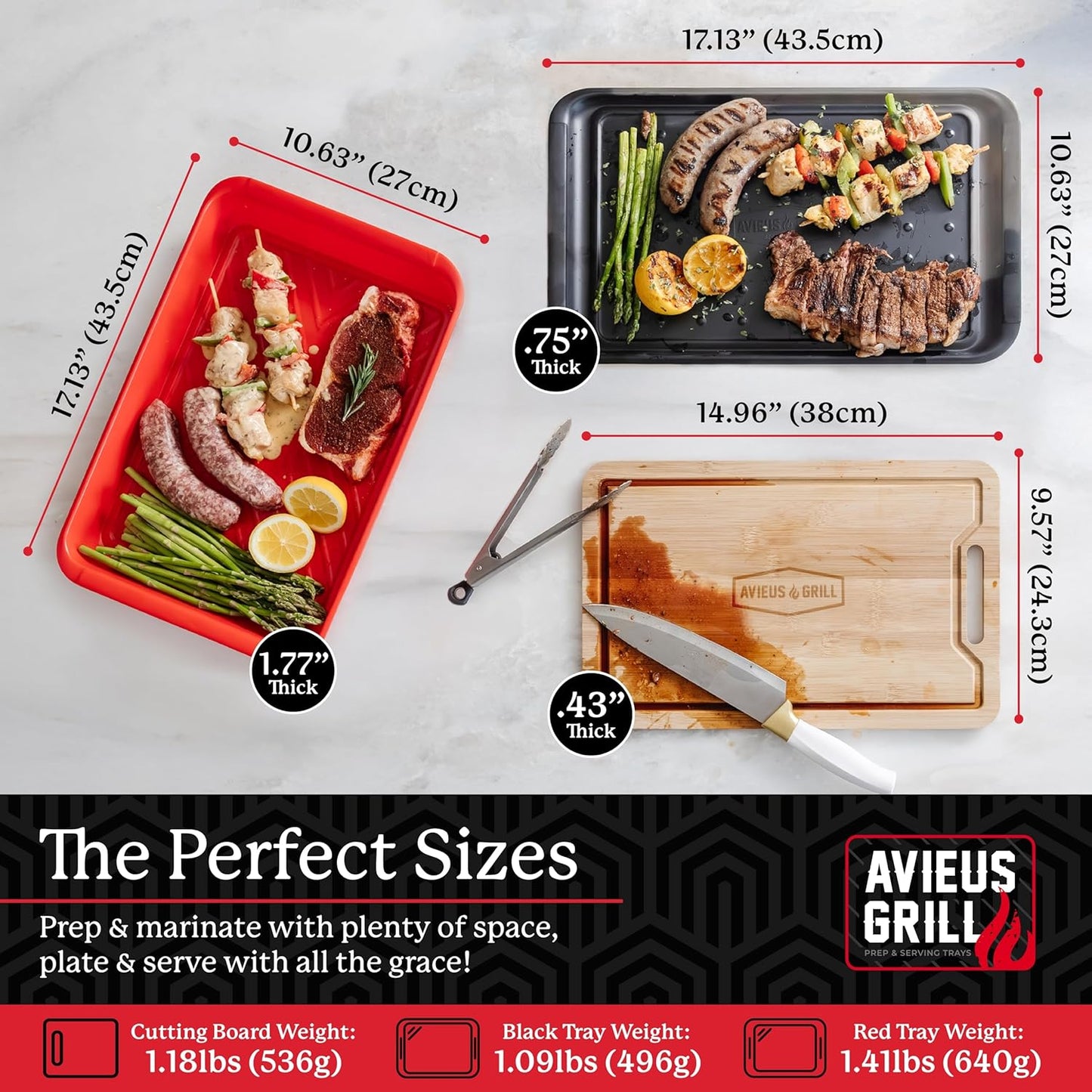 AVIEUS Grill Prep and Serve Trays | Set of 2 Stackable, Melamine Trays | Serving Tray & Marinating Tray | Serving Platter for Plating Food & BBQ Prep Tub for Marinating Meats | Grill Accessories |