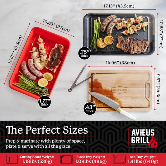AVIEUS Grill Prep and Serve Trays | Set of 2 Stackable, Melamine Trays | Serving Tray & Marinating Tray | Serving Platter for Plating Food & BBQ Prep Tub for Marinating Meats | Grill Accessories |