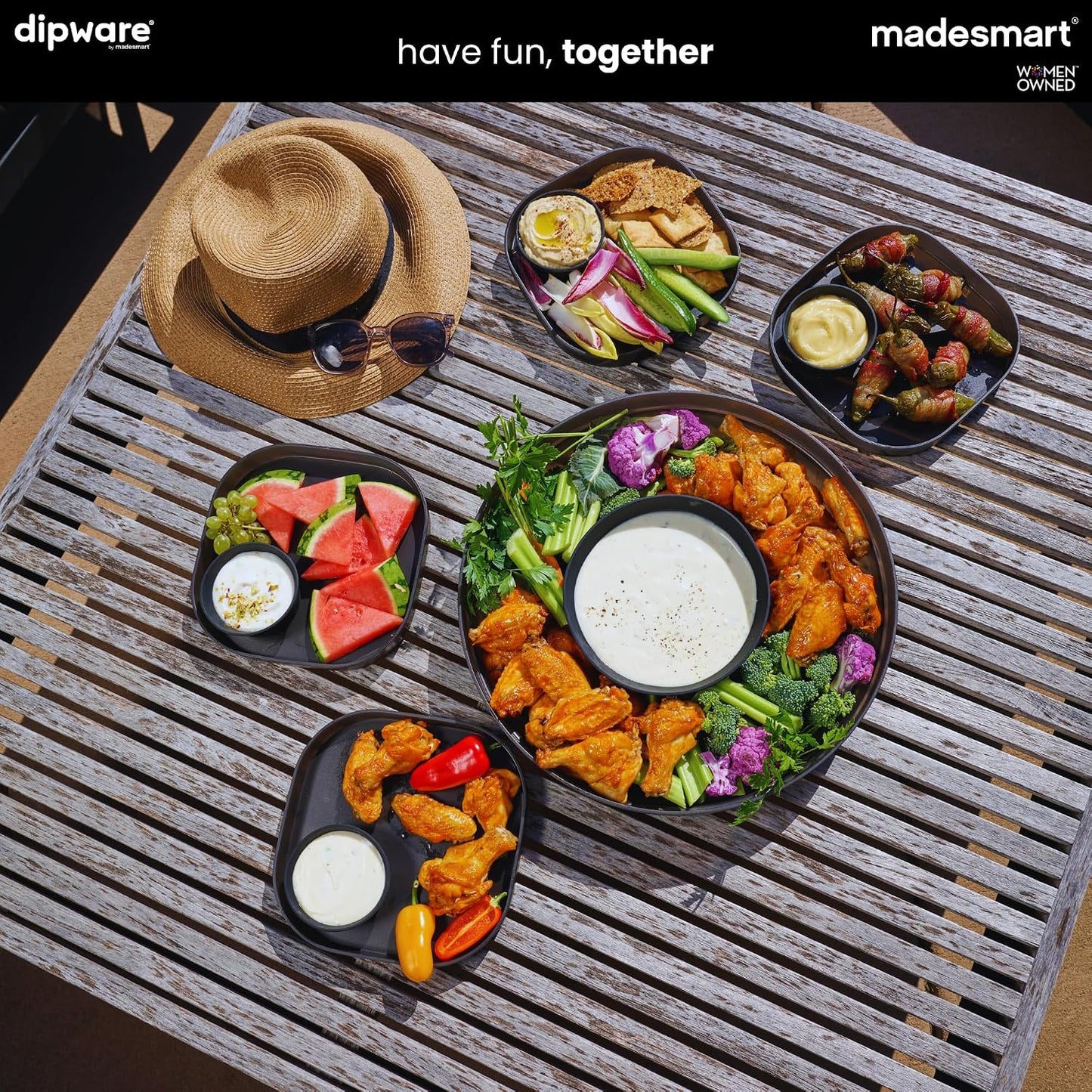 madesmart Chip N Dip Dipware Bowl, 2-Piece Serving Set with Stackable & Removable Dip Bowl, Durable Plastic Chip Tray for Entertaining, Tabletop Snack Server, Blue