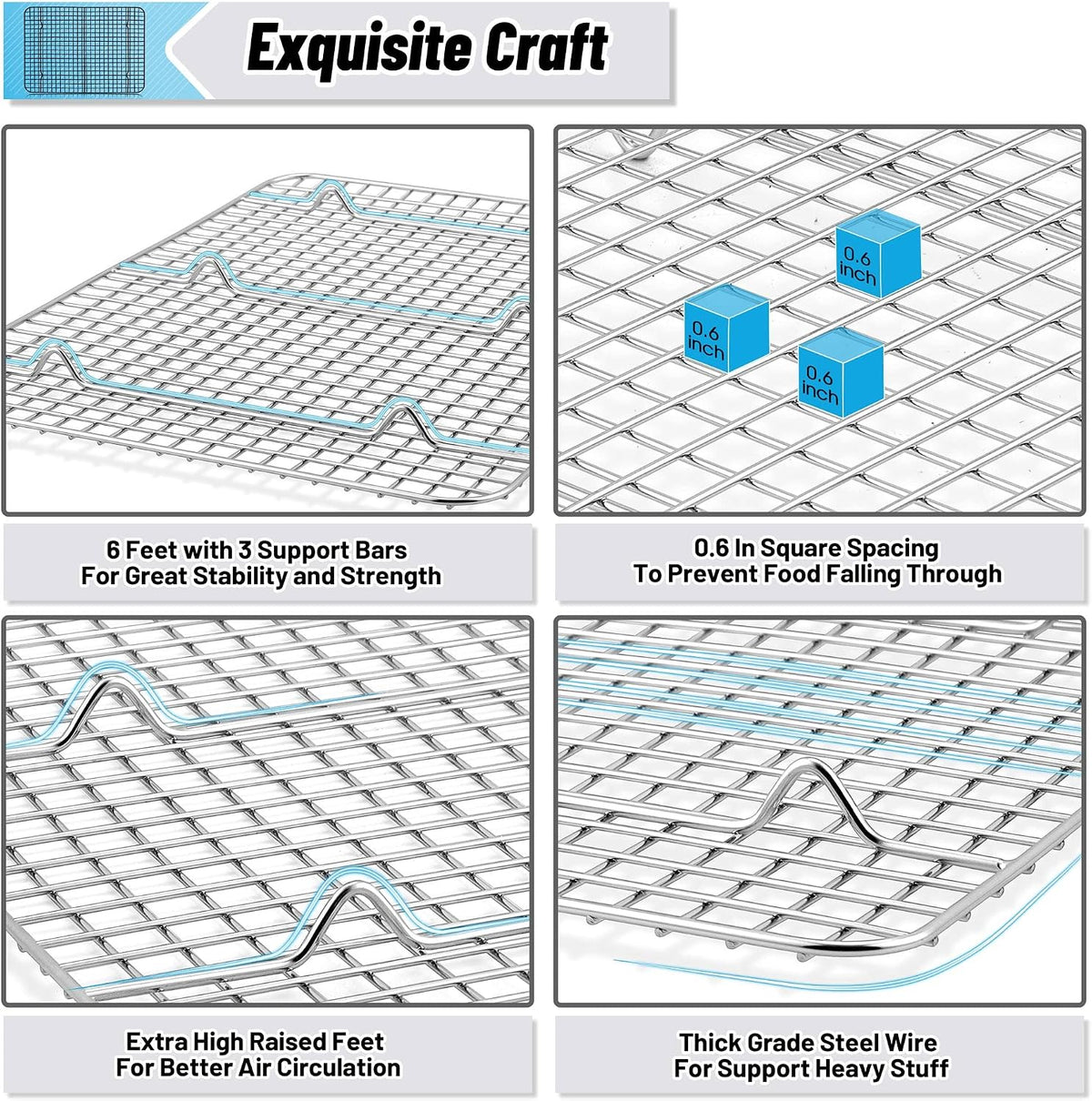 TeamFar Cooling Rack, 8.75”x6.25” Stainless Steel Baking Grid Wire Rack