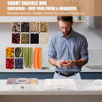 Snackle Box Container - 10 Compartments Including 2 XL, Dishwasher & Microwave Safe, Divided Serving Tray with Lid and Handle, BPA-Free, snack box (1 PCS, White, 1 Box with 2 XL Compartments)