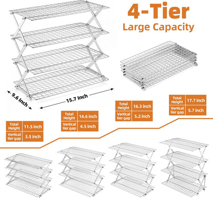 LIANYU 4-Tier Cooling Rack for Baking & Cooking, Collapsible & Space-Saving